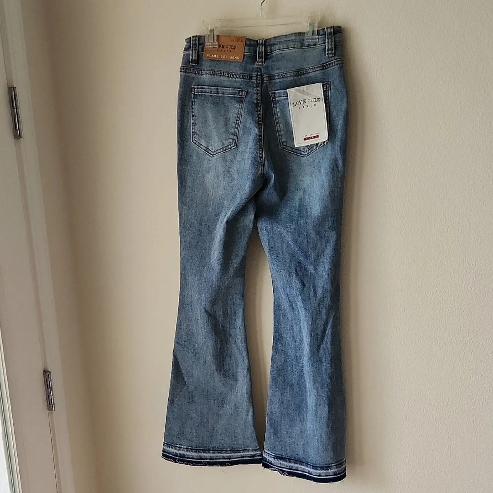 LOVE CULT DENIM Classic Blue Flare Leg High Rise Jeans  Sz 5 Y2K retro NWT - Picture 8 of 16